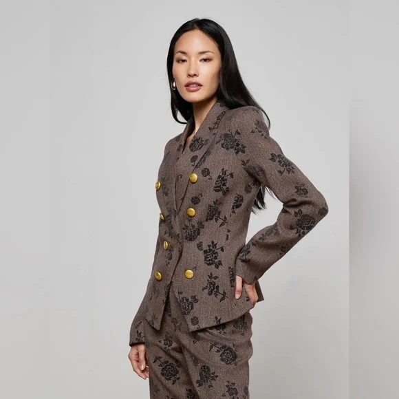 L’agence Bethany Flocked Herringbone Blazer $995 NEW - Picture 7 of 12